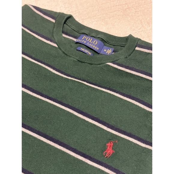Polo Ralph Lauren Mens Pullover Sweater Size M Green Pima Cotton Red Pony - Picture 6 of 8